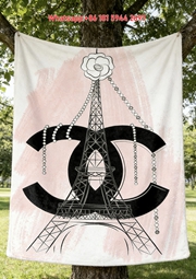 Chanel Eiffel Tower & CC Logo Pink Flannel Sofa Throw Blanket IMG_6725